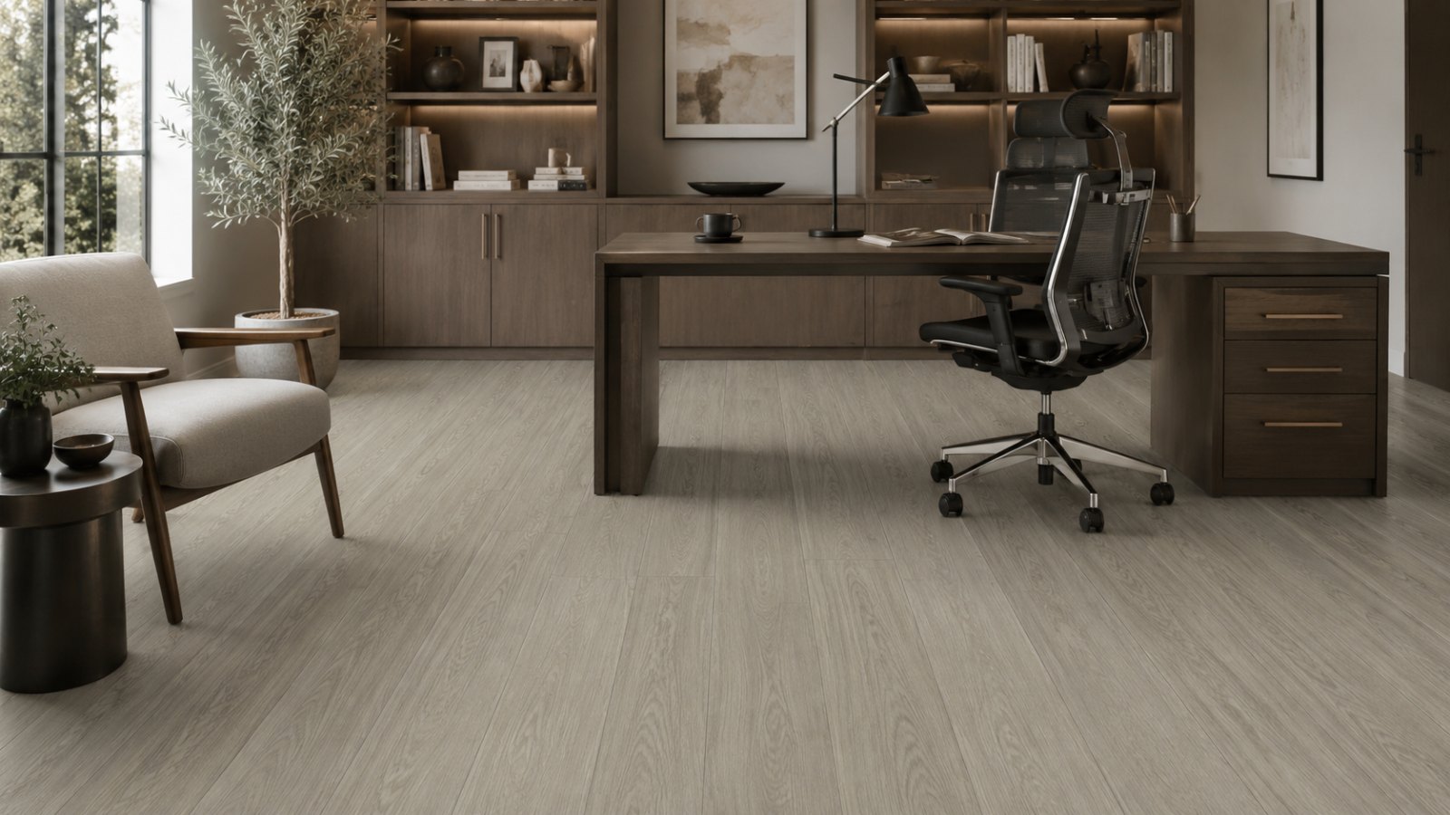 Ash Gray Oak – SPC vinyl plank in a room | Rios Floor Orlando
