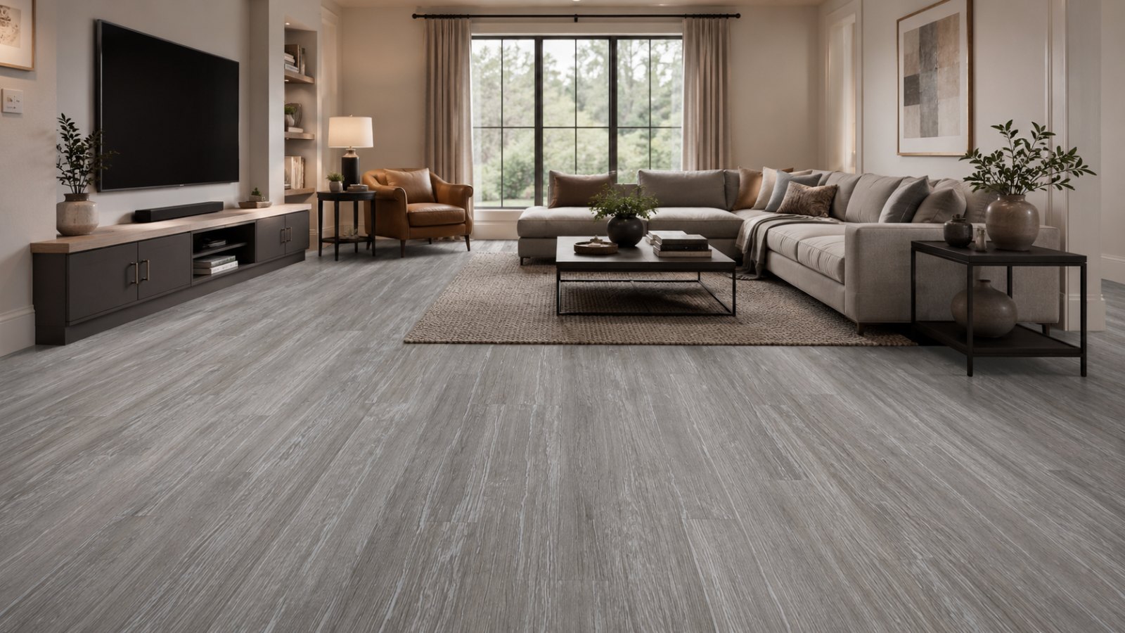 Platinum Gray Oak – SPC vinyl plank in a room | Rios Floor Orlando