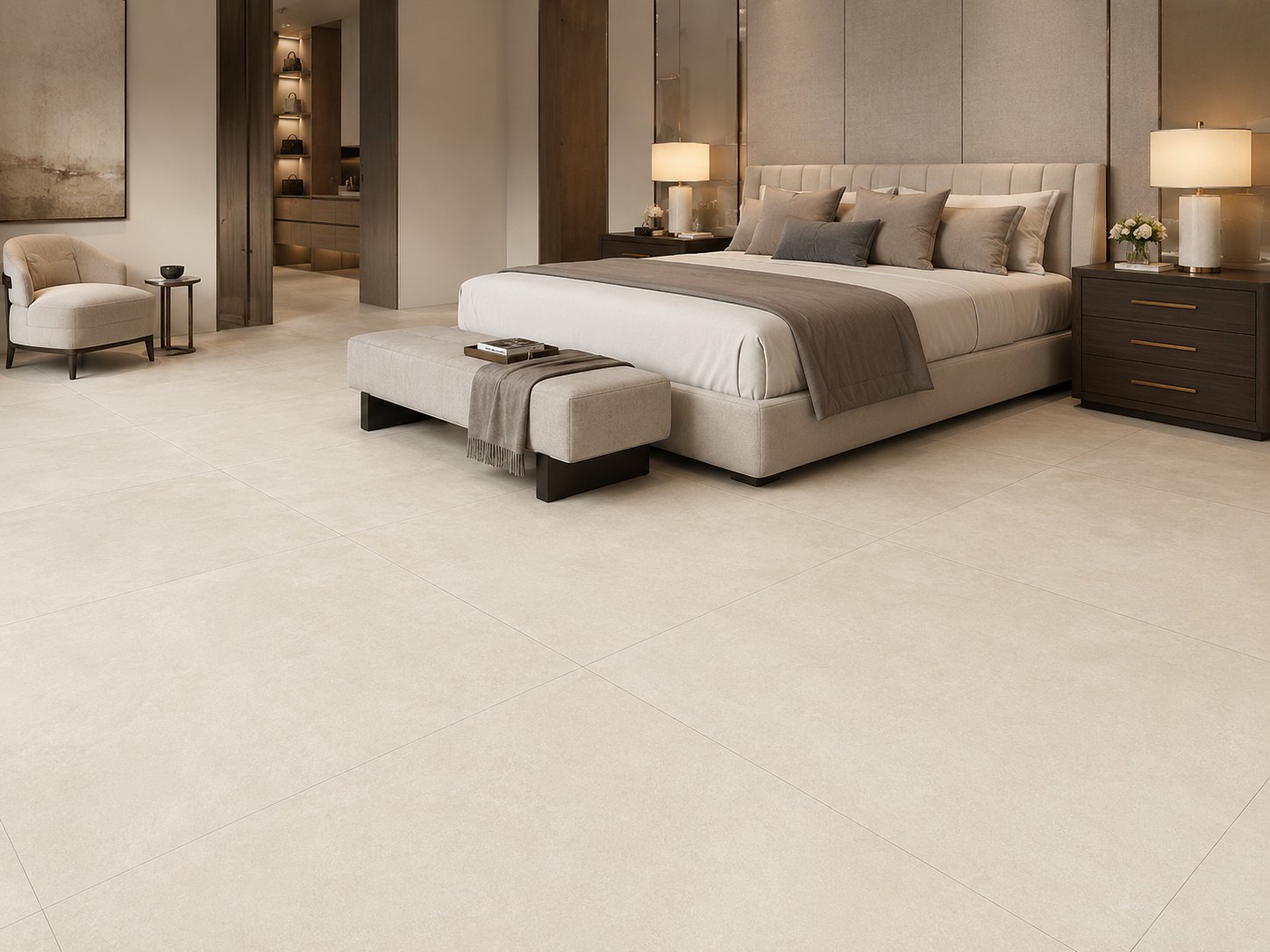 Sand Light 48x48 – porcelain tile in a room | Rios Floor Orlando