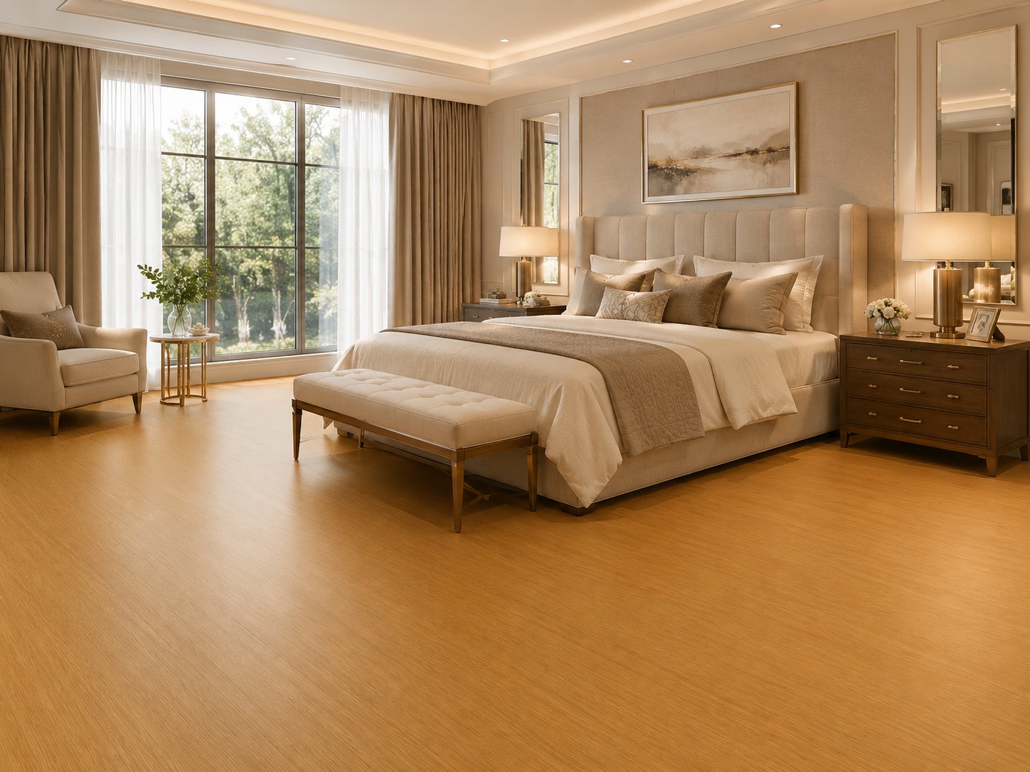 Warm Golden Oak – SPC vinyl plank in a room | Rios Floor Orlando