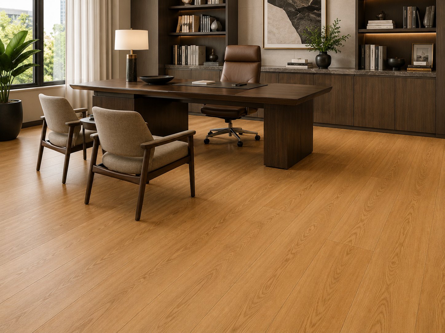 Warm Natural Oak – SPC vinyl plank in a room | Rios Floor Orlando